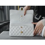 𝐂𝐇𝐀𝐍𝐄𝐋 Classic Flap France 🇫🇷 𝐇𝐚𝐚𝐬 Original Caviar🐂 Custom Calfskin Classic Mouth Flap Bag Medium Gold Buckle White