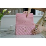 𝐂𝐇𝐀𝐍𝐄𝐋 Classic Flap France 🇫🇷 𝐇𝐚𝐚𝐬 Original Caviar🐂 Washed Fetal Cow Small 🌸Pink