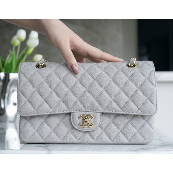 𝐂𝐇𝐀𝐍𝐄𝐋 Classic Flap France 🇫🇷 𝐇𝐇 𝐚𝐚𝐬 Original Caviar 🐂 Washed Tire Ox Medium 🐘 Dark Grey