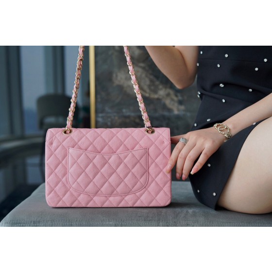 𝐂𝐇𝐀𝐍𝐄𝐋 Classic Flap Italy🇮🇹 𝑰𝒏𝒄𝒂𝒔Original Washed Fetal Cow🐂 Washed Fetal Cow Medium Size 🌸Pink