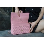 𝐂𝐇𝐀𝐍𝐄𝐋 Classic Flap Italy🇮🇹 𝑰𝒏𝒄𝒂𝒔Original Washed Fetal Cow🐂 Washed Fetal Cow Medium Size 🌸Pink