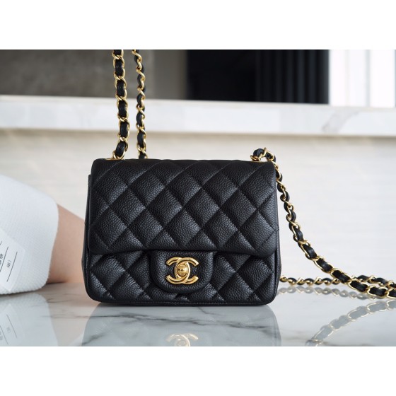 𝐂𝐇𝐀𝐍𝐄𝐋 Classic Flap France 𝐇𝐚𝐚𝐬Original Lychee Pattern🐂 Classic Flap Bag Fang Fatty🔆Black Gold🖤