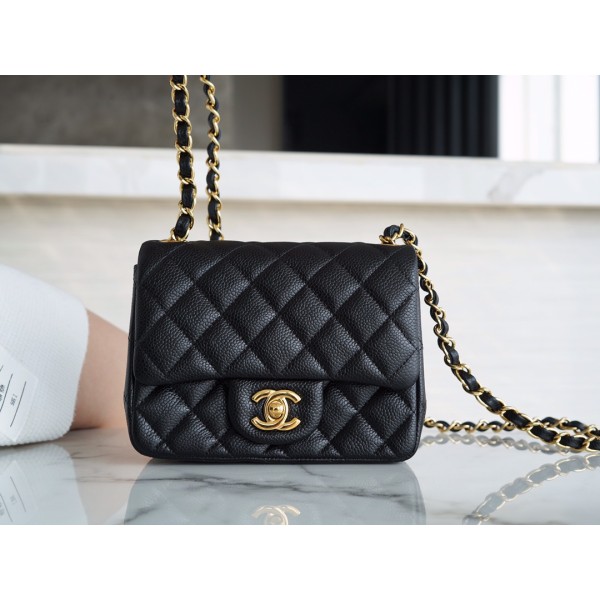 𝐂𝐇𝐀𝐍𝐄𝐋 Classic Flap France 𝐇𝐚𝐚𝐬Original Lychee Pattern🐂 Classic Flap Bag Fang Fatty🔆Black Gold🖤