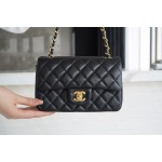 𝐂𝐇𝐀𝐍𝐄𝐋 Classic Flap France 𝐇𝐚𝐚𝐬Original Lychee Pattern🐂 Classic Flap Bag Big 𝒎𝒊𝒏𝒊🔆Black Gold🖤