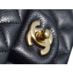 𝐂𝐇𝐀𝐍𝐄𝐋 Classic Flap France 𝐇𝐚𝐚𝐬Original Lychee Pattern🐂 Classic Flap Bag Big 𝒎𝒊𝒏𝒊🔆Black Gold🖤