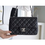 𝐂𝐇𝐀𝐍𝐄𝐋 Classic Flap France 𝐇𝐚𝐚𝐬Original Lychee Pattern🐂 Classic Flap Bag Big 𝒎𝒊𝒏𝒊🔆Black Silver🖤