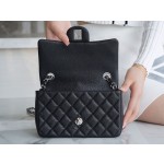 𝐂𝐇𝐀𝐍𝐄𝐋 Classic Flap France 𝐇𝐚𝐚𝐬Original Lychee Pattern🐂 Classic Flap Bag Big 𝒎𝒊𝒏𝒊🔆Black Silver🖤