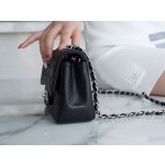 𝐂𝐇𝐀𝐍𝐄𝐋 Classic Flap France 𝐇𝐚𝐚𝐬Original Lychee Pattern🐂 Classic Flap Bag Big 𝒎𝒊𝒏𝒊🔆Black Silver🖤