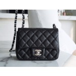 𝐂𝐇𝐀𝐍𝐄𝐋 Classic Flap France 𝐇𝐚𝐚𝐬Original Lychee Pattern🐂 Classic Flap Bag Fang Fatty🔆Black Silver🖤