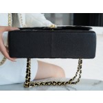 𝐂𝐇𝐀𝐍𝐄𝐋 Classic Flap France 🇫🇷 𝐇𝐚𝐚𝐬 Original Caviar🐂 Genuine Leather Caviar Large Black Gold🖤
