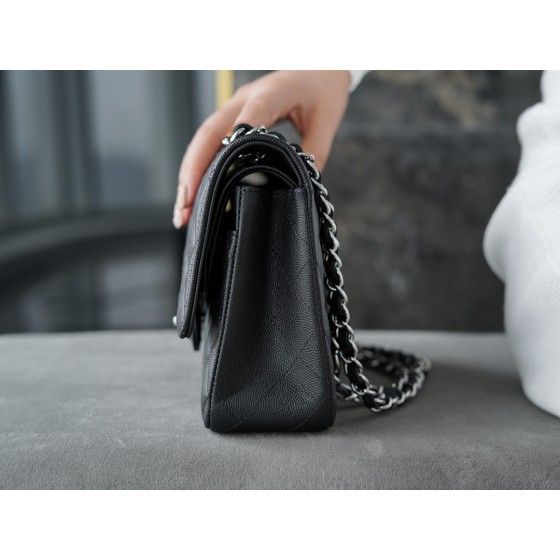 𝐂𝐇𝐀𝐍𝐄𝐋 Classic Flap France 🇫🇷 𝐇𝐚𝐚𝐬 Original Caviar🐂|Original Caviar🐂 Medium Black Silver🖤