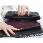 𝐂𝐇𝐀𝐍𝐄𝐋 Classic Flap Italy 🇮🇹 The 𝗚𝗥" Original Lambskin 🐑 Genuine Leather Large - Black Sheep Silver 🖤