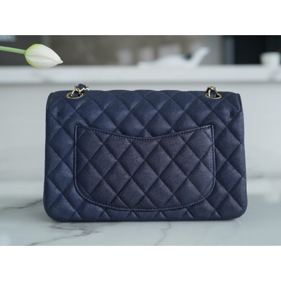 𝐂𝐇𝐀𝐍𝐄𝐋 Classic Flap washed cowhide is made from the most delicate newborn calves washed fetal cow small dark blue