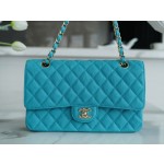 𝐂𝐇𝐀𝐍𝐄𝐋 Classic Flap washed cowhide is made from the most delicate newborn calves Washed fetal cow Medium Peacock Blue