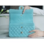 𝐂𝐇𝐀𝐍𝐄𝐋 Classic Flap washed cowhide is made from the most delicate of newborn calves Washed fetal cow Medium Tiffany Blue