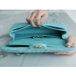 𝐂𝐇𝐀𝐍𝐄𝐋 Classic Flap washed cowhide is made from the most delicate of newborn calves Washed fetal cow Medium Tiffany Blue