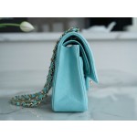 𝐂𝐇𝐀𝐍𝐄𝐋 Classic Flap washed cowhide is made from the most delicate of newborn calves Washed fetal cow Medium Tiffany Blue