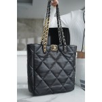 𝗖𝗛𝗔𝗡𝗘𝗟 𝟮𝟮𝗕 19 𝑩𝑨𝑮 𝑻𝒐𝒕𝒆 Italy 🇮🇹 level [box] lambskin 🐑 Genuine Leather Black Gold