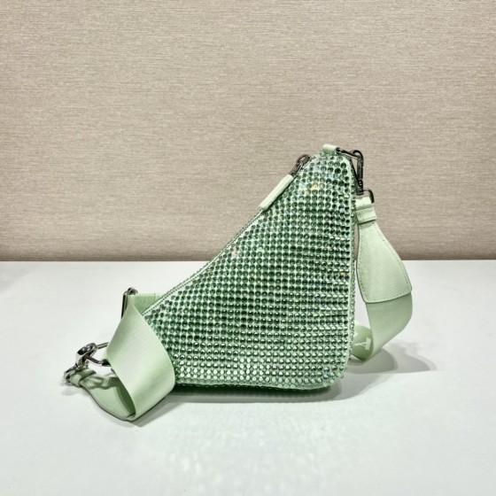 𝐏𝐑𝐀𝐃𝐀 Triangle bag with glitter diamonds 1BH190