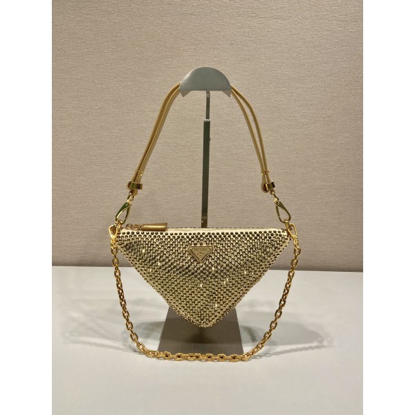 𝐏𝐑𝐀𝐃𝐀 Triangle bag with glitter diamonds 1BH190