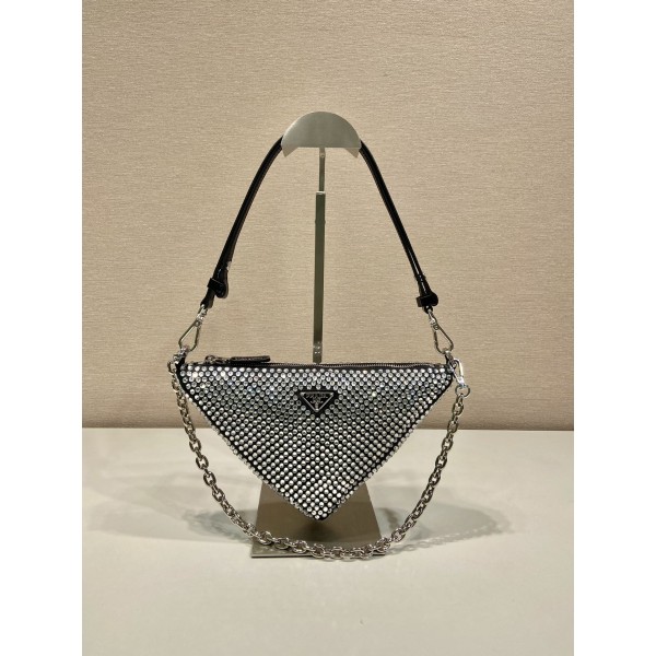 𝐏𝐑𝐀𝐃𝐀 Triangle bag with glitter diamonds 1BH190