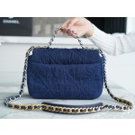 𝗖𝗛𝗔𝗡𝗘𝗟 ❶❾ 𝗕𝗔𝗚 Original denim series ❥ Genuine leather ❥ Small ❥𝟮𝟮𝗣𝗣 Dark denim