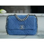 𝗖𝗛𝗔𝗡𝗘𝗟 ❶❾ 𝗕𝗔𝗚 Original Denim Series ❥ Genuine Leather ❥ Small ❥𝟮𝟮𝗣 Denim Light Blue 🌀