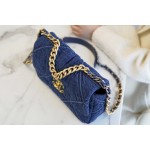 𝗖𝗛𝗔𝗡𝗘𝗟 ❶❾ 𝗕𝗔𝗚 Original Denim fabric series ❥ Genuine leather ❥ Small ❥𝟮𝟮𝗣 Denim Denim Denim Blue 🧢