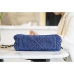 𝗖𝗛𝗔𝗡𝗘𝗟 ❶❾ 𝗕𝗔𝗚 Original Denim fabric series ❥ Genuine leather ❥ Small ❥𝟮𝟮𝗣 Denim Denim Denim Blue 🧢