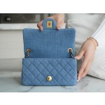 𝐂𝐇𝐀𝐍𝐄𝐋 Classic Flap Imported Original Denim Leather 🐑 Classic Mouth Flap Bag Large 𝗺𝗶𝗻𝗶 22𝐶 Denim Denim Metal Ball