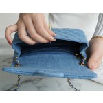 𝐂𝐇𝐀𝐍𝐄𝐋 Classic Flap Imported Original Denim Leather 🐑 Classic Mouth Flap Bag Large 𝗺𝗶𝗻𝗶 22𝐶 Denim Denim Metal Ball