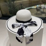 [CHANEL Chanel] 2023 new straw woven straw hat with large eaves and colored ribbon