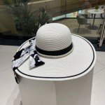 [CHANEL Chanel] 2023 new straw woven straw hat with large eaves and colored ribbon