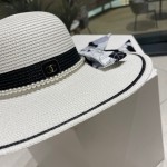 [CHANEL Chanel] 2023 new straw woven straw hat with large eaves and colored ribbon