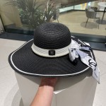 [CHANEL Chanel] 2023 new straw woven straw hat with large eaves and colored ribbon