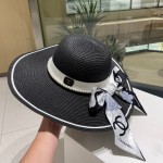 [CHANEL Chanel] 2023 new straw woven straw hat with large eaves and colored ribbon