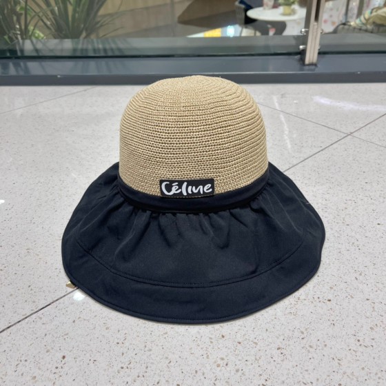 Celine summer new splicing large eaves sunshade fisherman hat outdoor sunscreen ice silk basin hat women