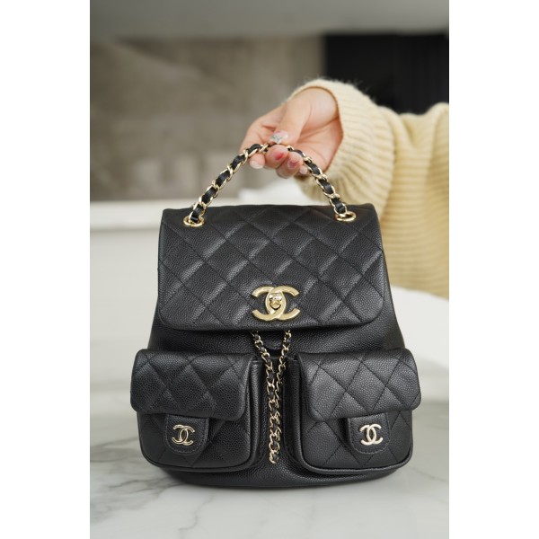 𝗖𝗛𝗔𝗡𝗘𝗟 23P New Duma Double Shoulder Cowhide Large Black