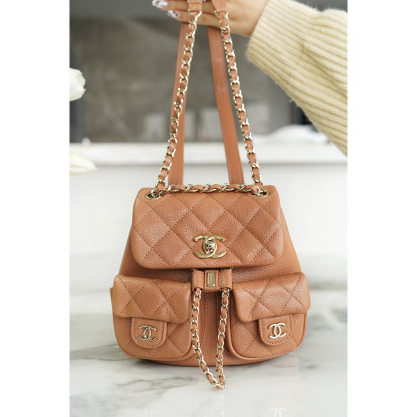 𝗖𝗛𝗔𝗡𝗘𝗟 23P New Duma Double Shoulder Cowhide Mini Caramel