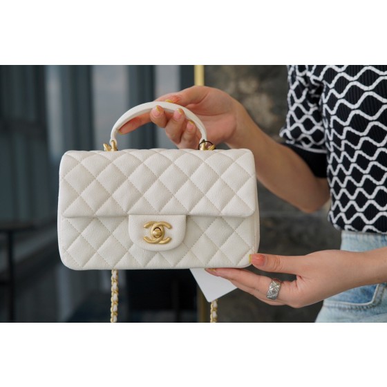 𝗖𝗛𝗔𝗡𝗘𝗟✦𝗖𝗹𝗮𝘀𝘀𝗶𝗰 𝗙𝗹𝗮𝗽 2021 𝗦𝘀 spring and summer new handleℂ𝔽 𝕄𝕚𝕟𝕚 white