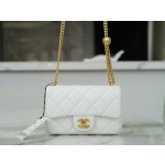 𝗖𝗛𝗔𝗡𝗘𝗟✦𝗖𝗹𝗮𝘀𝘀𝗶𝗰 𝗙𝗹𝗮𝗽23P Spring/Summer New Love Adjustable Buckle Small White