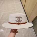 CHANEL big belt braided straw hat