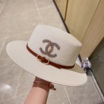 CHANEL big belt braided straw hat