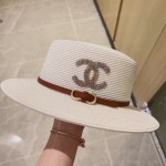 CHANEL big belt braided straw hat
