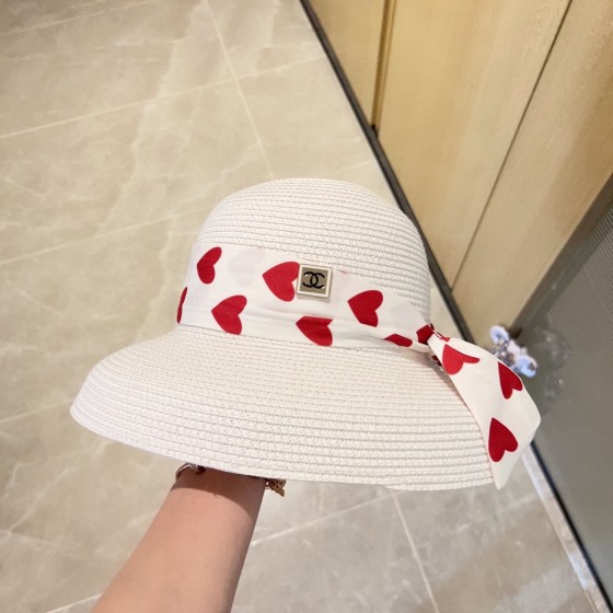 CHANEL Love Ribbon All-match Pot Hat Straw Hat