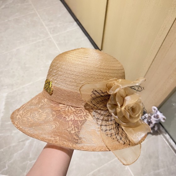 Chanel organza lace bowl hat straw hat
