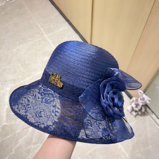 Chanel organza lace bowl hat straw hat