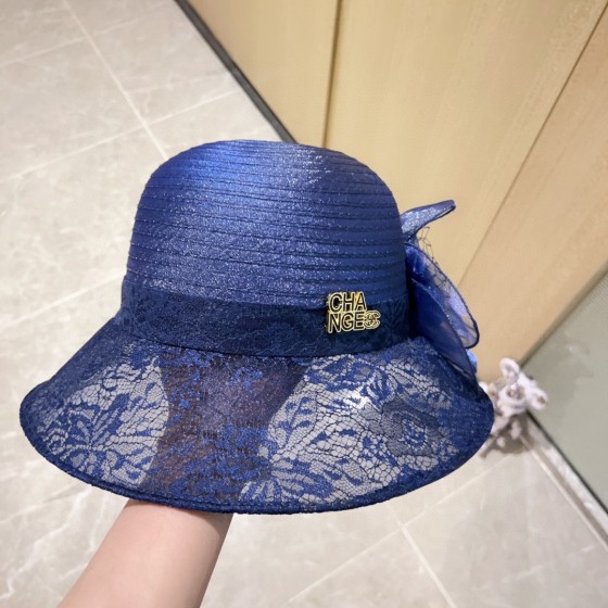Chanel organza lace bowl hat straw hat