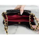 𝗖𝗛𝗔𝗡𝗘𝗟✦23𝑪 Early Spring Resort Collection Bright crinkled calfskin with gold metal Wave bag Black Small