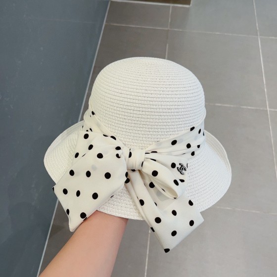 CHANEL socialite straw hat, polka dot hat